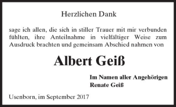 Traueranzeige von Albert Geiß von  Kreisanzeiger