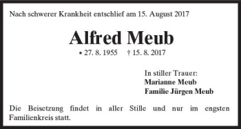Traueranzeige von Alfred Meub von  Kreisanzeiger