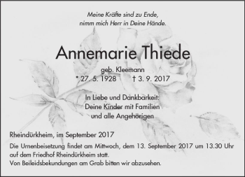 Traueranzeige von Annemarie Thiede von Trauerportal Rhein Main Presse