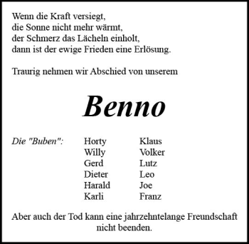 Traueranzeige von Benno  von Trauerportal Rhein Main Presse