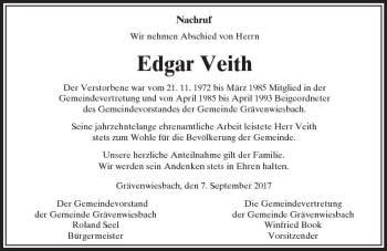Traueranzeige von Edgar Veith von  Usinger Anzeiger