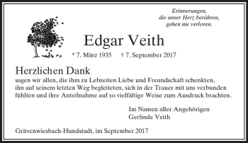 Traueranzeige von Edgar Veith von  Usinger Anzeiger