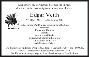 Traueranzeige von Edgar Veith von  Usinger Anzeiger