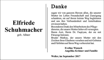 Traueranzeige von Elfriede Schuhmacher von Trauerportal Rhein Main Presse