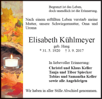 Traueranzeige von Elisabeth Kühlmeyer von Trauerportal Echo Online