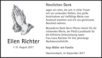 Traueranzeige von Ellen Richter von  Kreisanzeiger