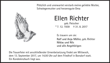 Traueranzeige von Ellen Richter von  Kreisanzeiger