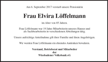 Traueranzeige von Elvira Löffelmann von Trauerportal Rhein Main Presse