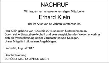 Traueranzeige von Erhard Klein von  Gießener Anzeiger