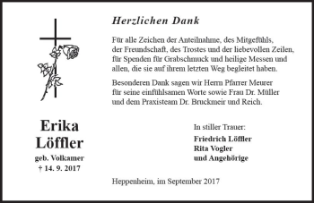 Traueranzeige von Erika Löffler von Trauerportal Echo Online