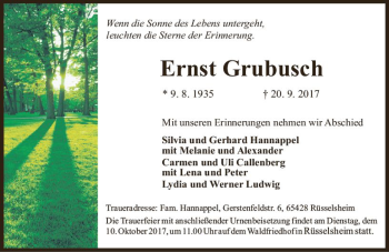Traueranzeige von Ernst Grubusch von Trauerportal Rhein Main Presse