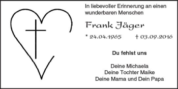 Traueranzeige von Frank Jäger von Trauerportal Rhein Main Presse