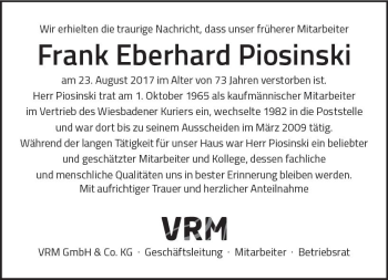 Traueranzeige von Frank Eberhard Piosinski von Trauerportal Rhein Main Presse