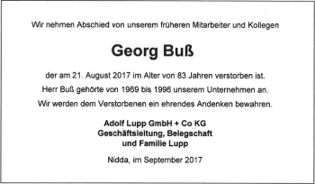 Traueranzeige von Georg Buß von  Kreisanzeiger