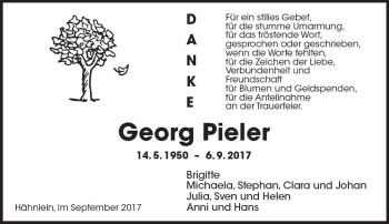 Traueranzeige von Georg Pieler von Trauerportal Echo Online