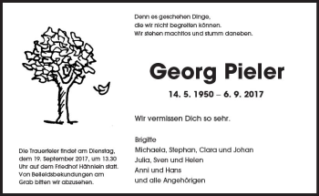 Traueranzeige von Georg Pieler von Trauerportal Echo Online