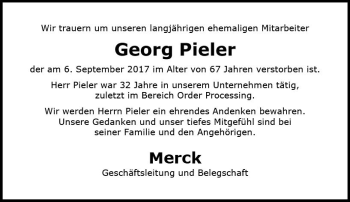Traueranzeige von Georg Pieler von Trauerportal Echo Online
