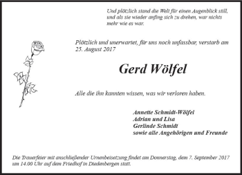 Traueranzeige von Gerd Wölfel von Trauerportal Rhein Main Presse