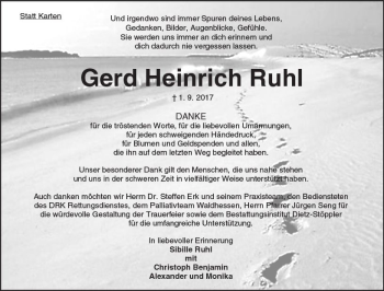 Traueranzeige von Gerd Heinrich Ruhl von VRM Trauer