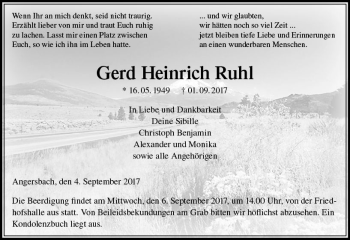 Traueranzeige von Gerd Heinrich Ruhl von VRM Trauer