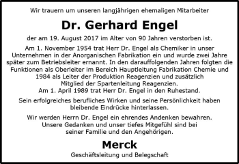 Traueranzeige von Gerhard Engel von Trauerportal Echo Online