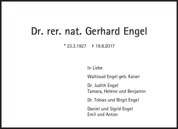 Traueranzeige von Gerhard Engel von Trauerportal Rhein Main Presse