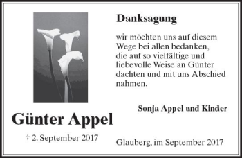 Traueranzeige von Günter Appel von  Kreisanzeiger