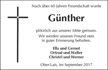 Traueranzeige von Günther Fischer von  Kreisanzeiger