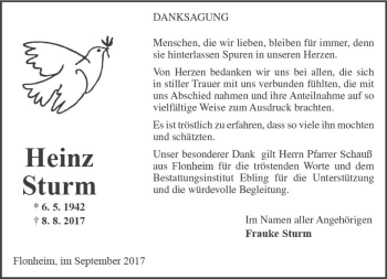 Traueranzeige von Heinz Sturm von Trauerportal Rhein Main Presse