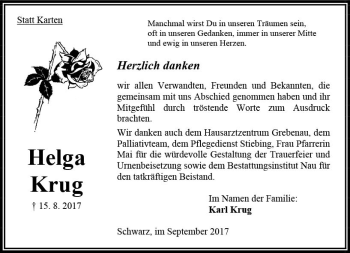 Traueranzeige von Helga Krug von VRM Trauer
