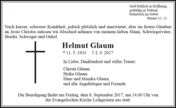 Traueranzeige von Helmut Glaum von  Gießener Anzeiger