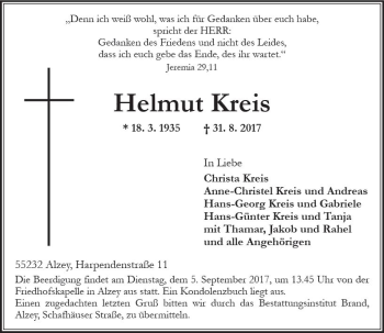 Traueranzeige von Helmut Kreis von Trauerportal Rhein Main Presse