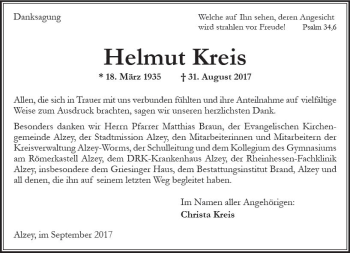 Traueranzeige von Helmut Kreis von Trauerportal Rhein Main Presse