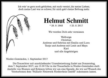 Traueranzeige von Helmut Schmidt von VRM Trauer