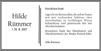 Traueranzeige von Hilde Rümmer von Trauerportal Rhein Main Presse