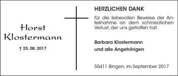 Traueranzeige von Horst Klostermann von Trauerportal Rhein Main Presse