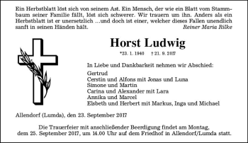 Traueranzeige von Horst Ludwig von  Gießener Anzeiger