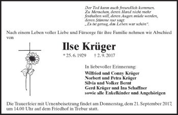 Traueranzeige von Ilse Krüger von Trauerportal Echo Online