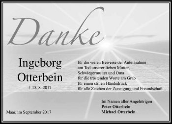 Traueranzeige von Ingeborg Otterbein von VRM Trauer