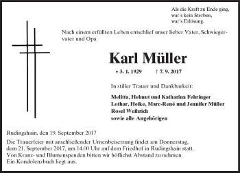 Traueranzeige von Karl Müller von  Kreisanzeiger