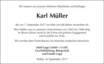 Traueranzeige von Karl Müller von  Kreisanzeiger