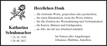 Traueranzeige von Katharina Schuhmacher von  Camberger Anzeiger