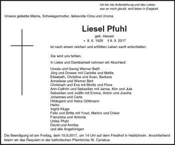 Traueranzeige von Liesel Pfuhl von Trauerportal Echo Online