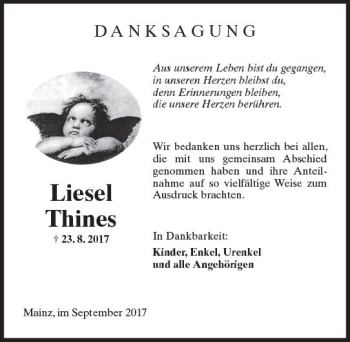 Traueranzeige von Liesel Thines von Trauerportal Rhein Main Presse