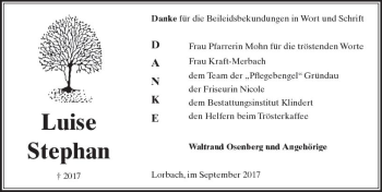 Traueranzeige von Luise Stephan von  Kreisanzeiger