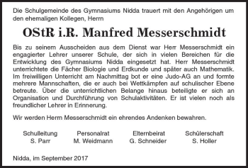 Traueranzeige von Manfred Messerschmidt von  Kreisanzeiger