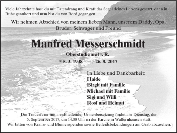 Traueranzeige von Manfred Messerschmidt von  Kreisanzeiger