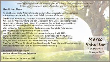 Traueranzeige von Marco Schuster von VRM Trauer