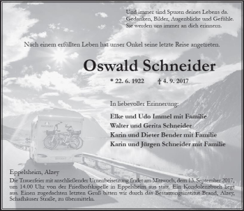 Traueranzeige von Oswald Schneider von Trauerportal Rhein Main Presse
