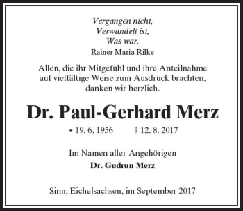 Traueranzeige von Paul-Gerhard Merz von  Kreisanzeiger
